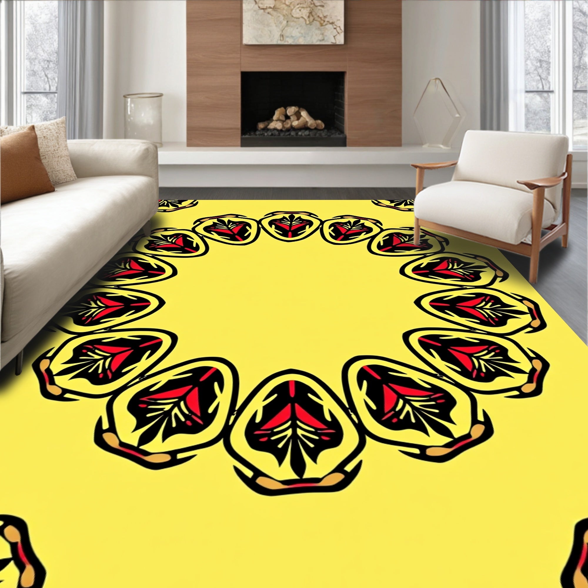 Bold Red Yellow Tribal Sunburst Rug