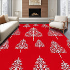 Crimson Stylized Tree Garland Rug