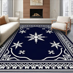 White Snowflake Navy Blue Border Rug