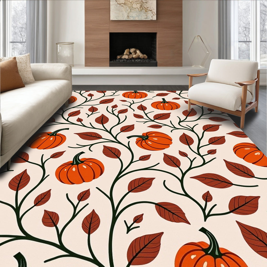 Harvest Orange Pumpkin Vine Print Rug