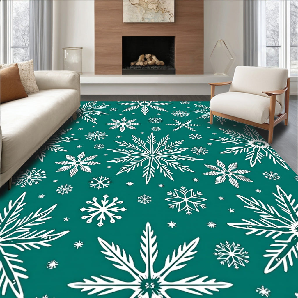 Teal White Snowflake Constellation Rug