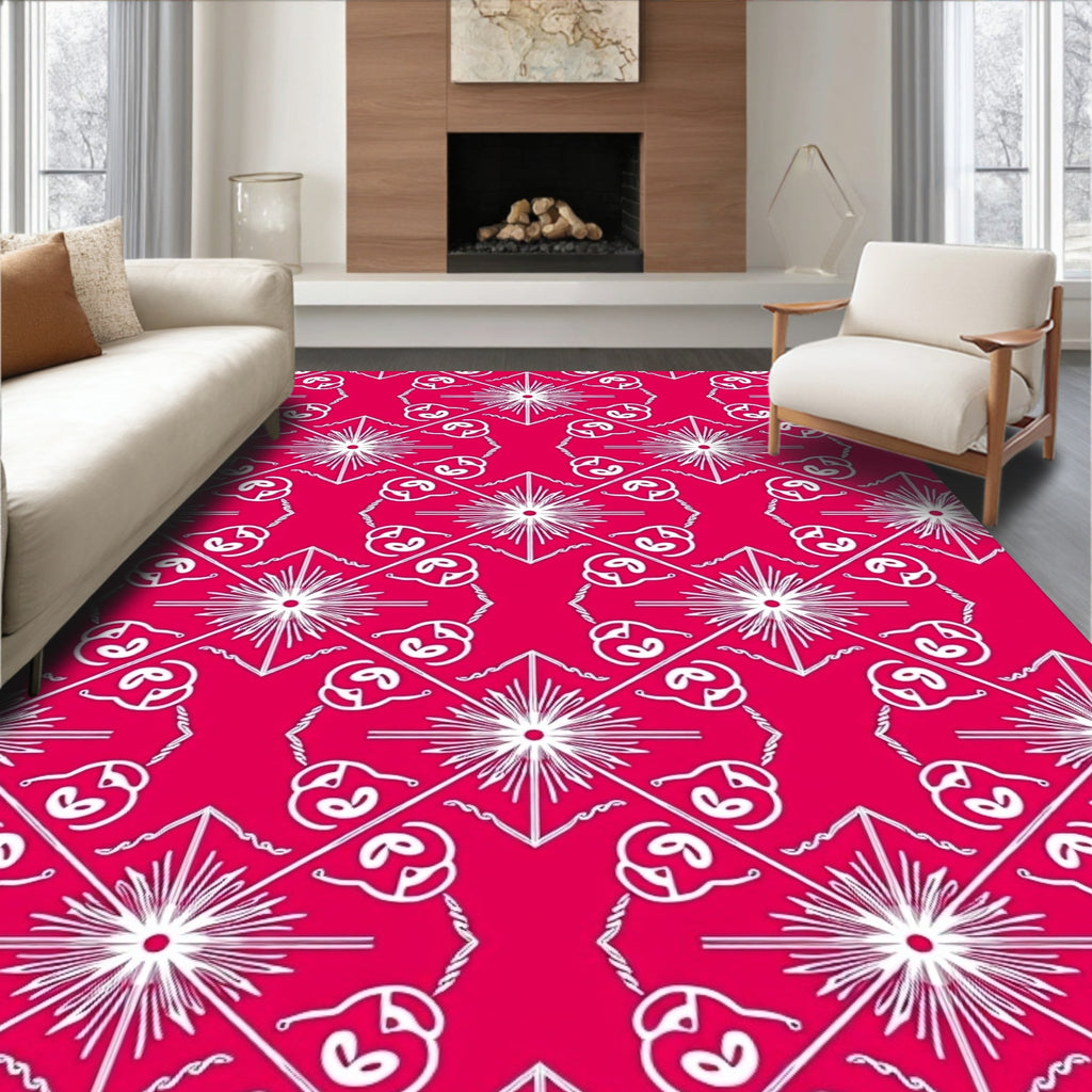 Vibrant Pink Starburst Scroll Medallion Rug