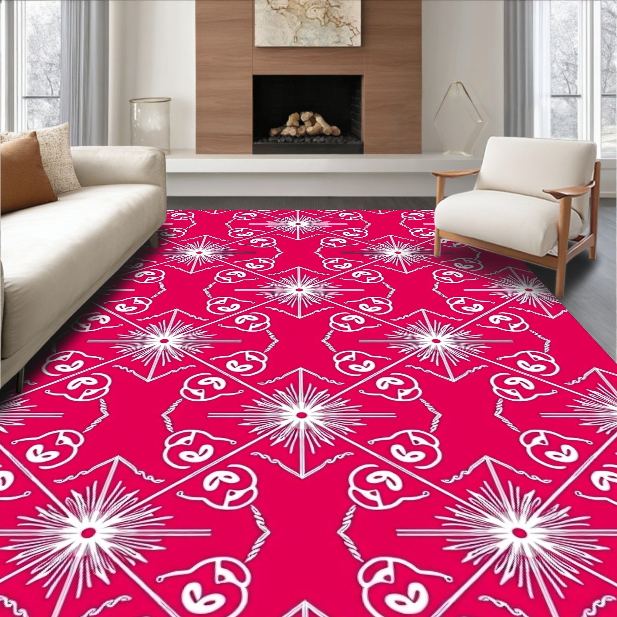Vibrant Pink Starburst Scroll Medallion Rug
