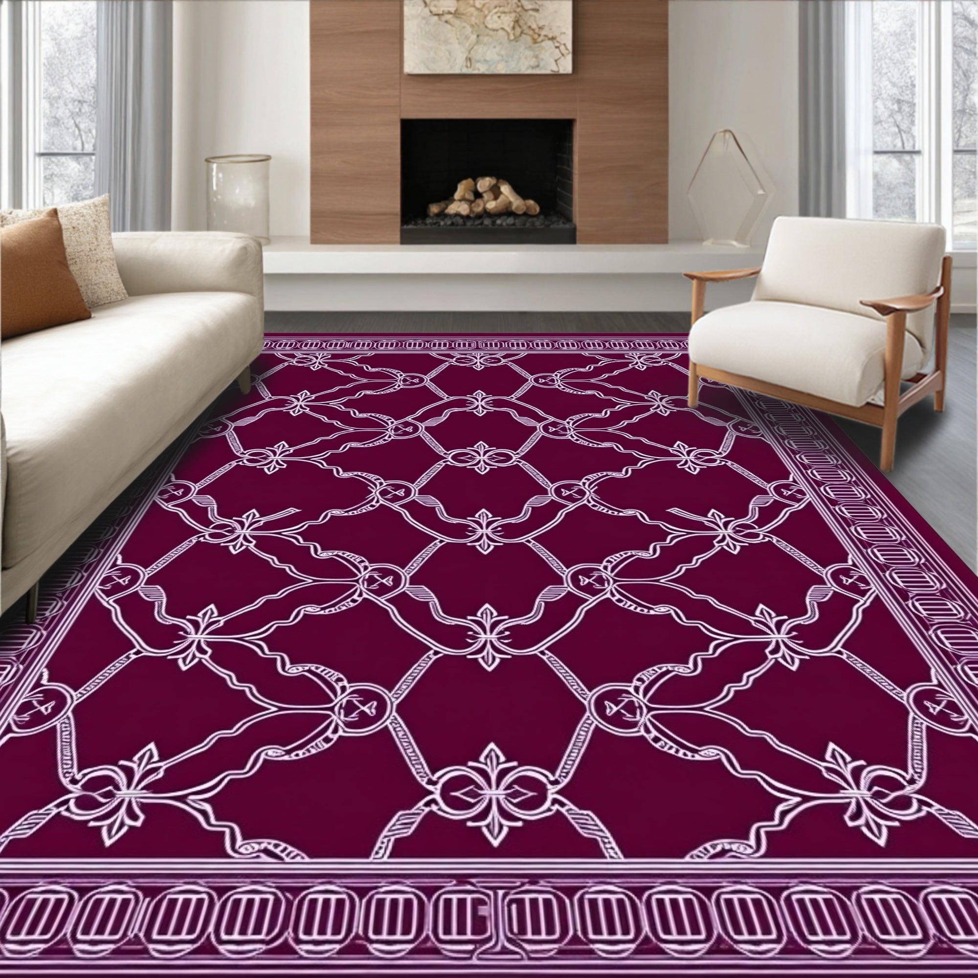 Deep Plum Ornate Lattice Field Rug