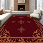Deep Red Golden Ornamental Medallion Rug
