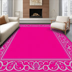 Elegant Pink White Floral Scroll Frame Rug