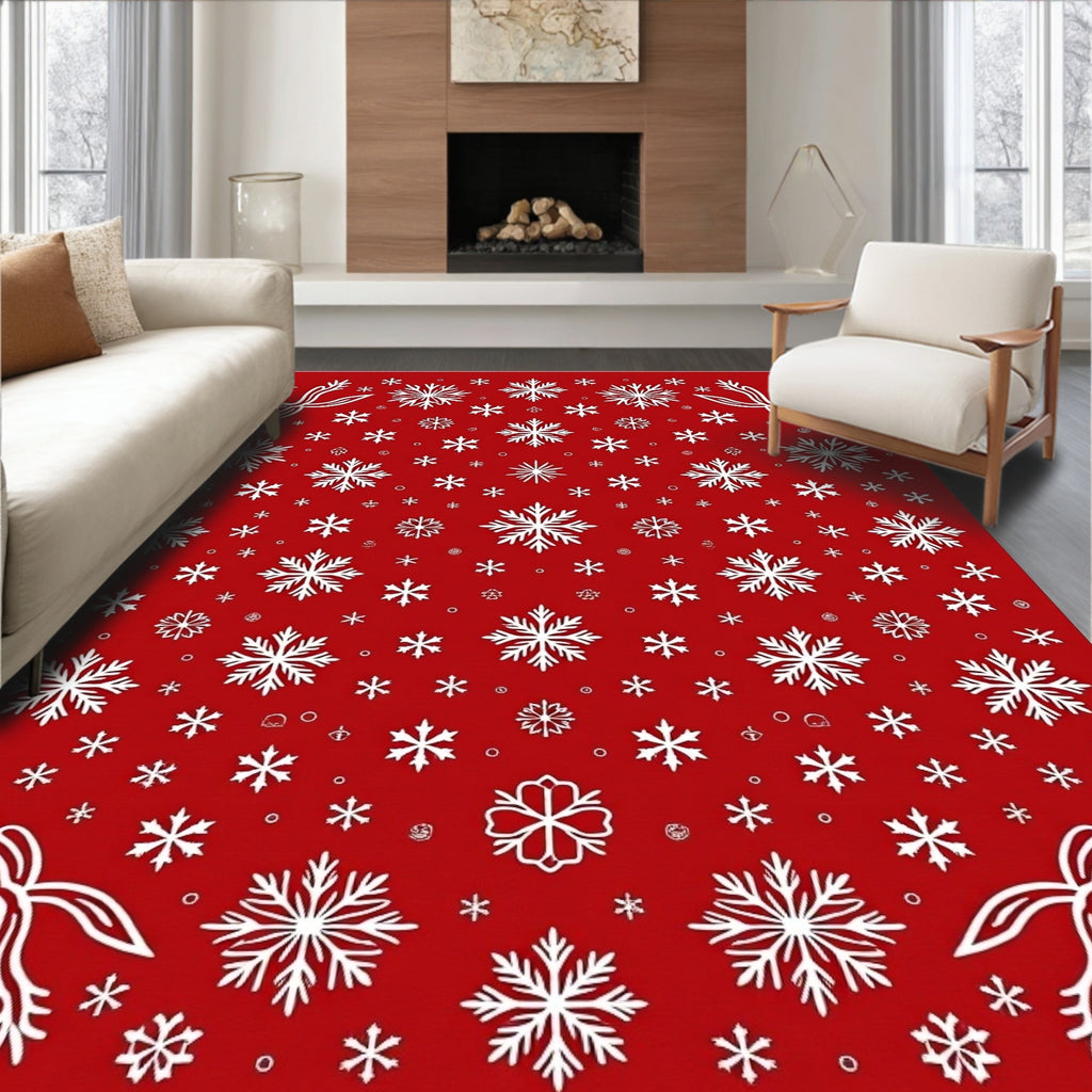 Crimson Snowflake Garland Scatter Rug