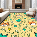 Whimsical Orange Teal Cat Floral Vine Rug