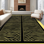 Modern Black Gold Wavy Grid Rug