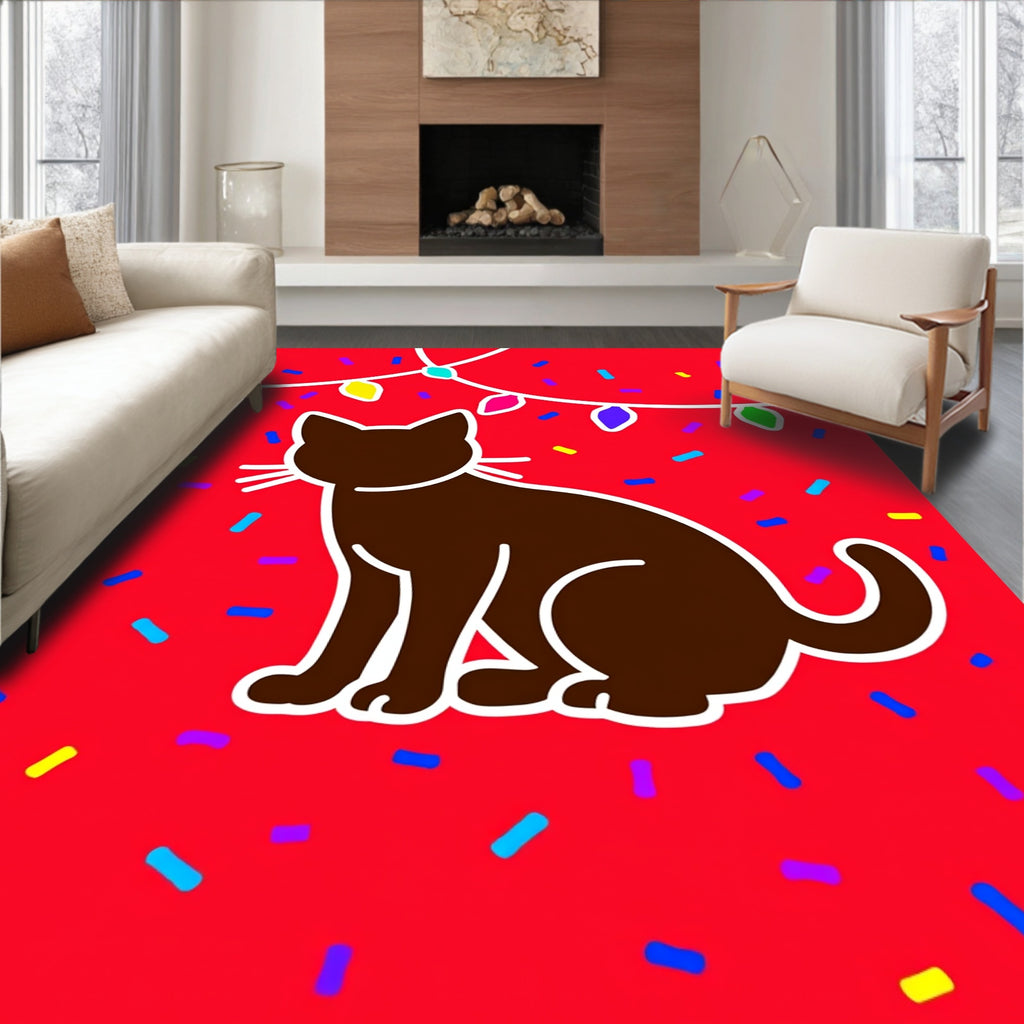 Brown Cat With Festive Colorful String Lights Rug