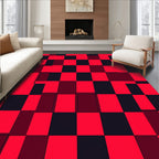 Vibrant Red And Black Checkered Squares Rug