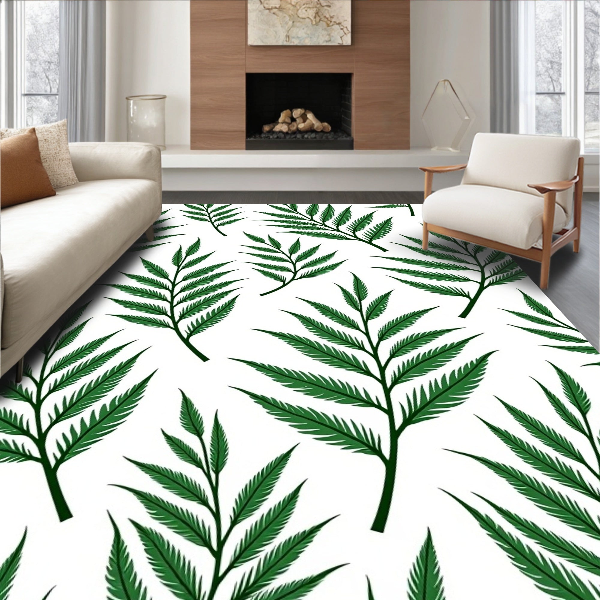 Deep Green Fern Foliage Repeat Rug