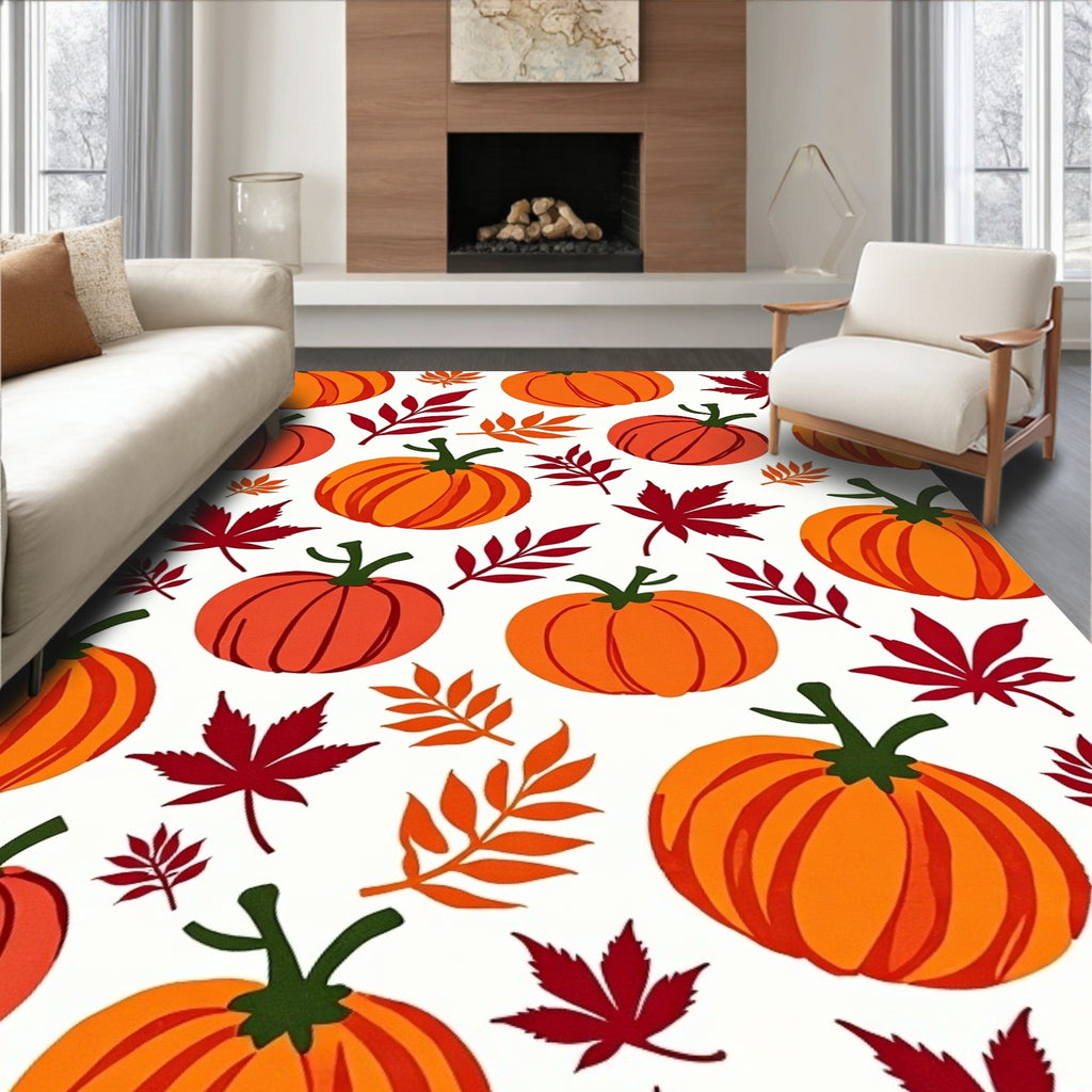 Autumn Pumpkin Leaf Scatter Rug