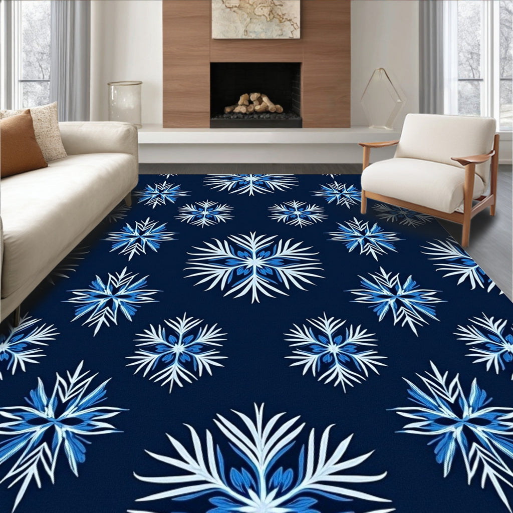 Navy Frozen Snowflake Repeat Rug