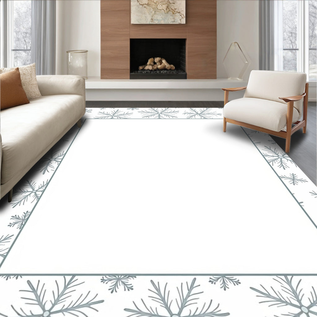 Pale Gray Snowflake Winter Wonderland Rug