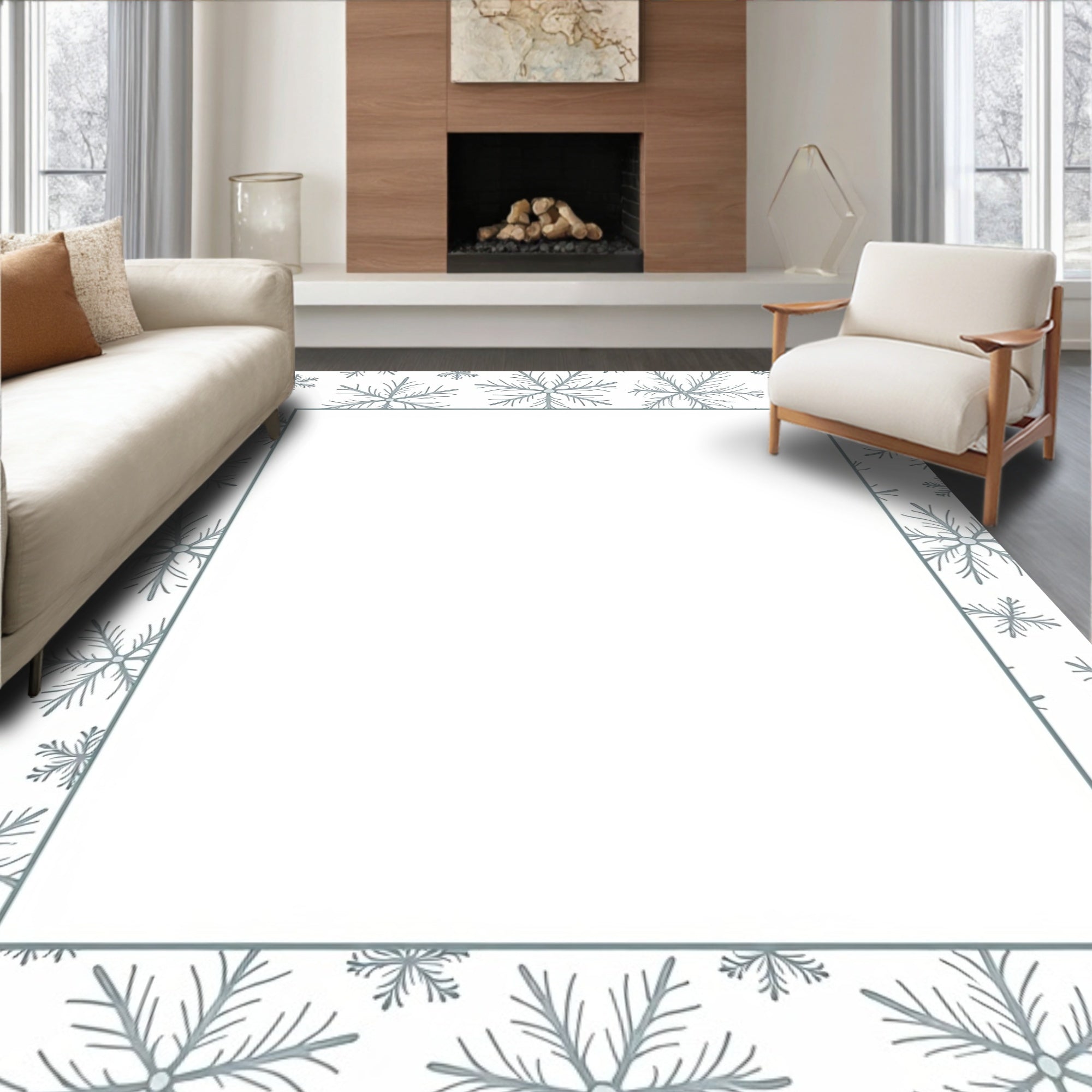 Pale Gray Snowflake Winter Wonderland Rug