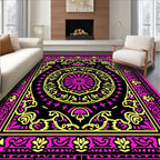 Vibrant Pink Golden Medallion Mandala Rug