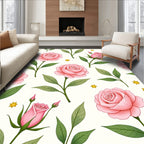 Pink Roses and Golden Stars Garden Rug