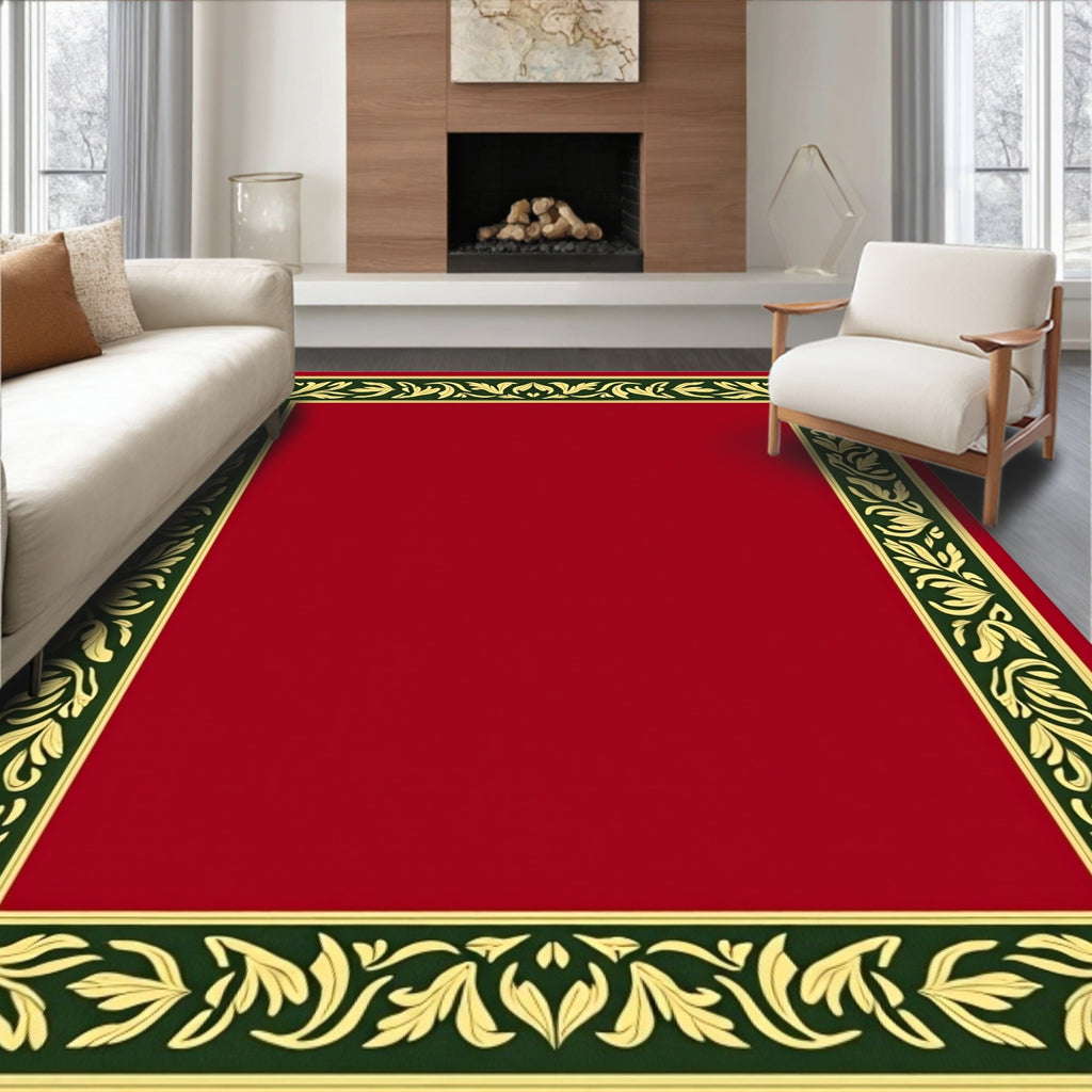 Classic Red Gold Leaf Border Rug