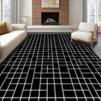 Black White Geometric Rectangles Grid Rug