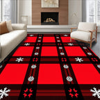 Red Black Plaid Snowflake Accents Rug