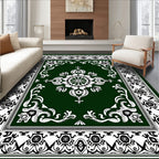 Dark Green Floral Medallion Border Rug