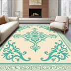 Cream Teal Classic Scroll Border Rug