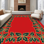Crimson Green Leaf Vine Border Rug