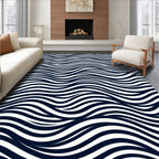 Classic Navy White Wavy Stripes Rug