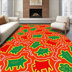 Crimson Red Green Animal Play Rug