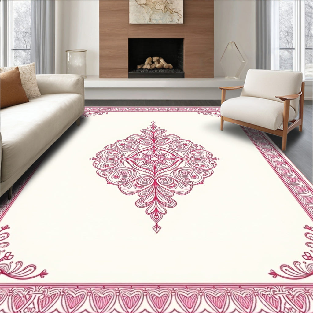 Ornate Magenta Filigree Medallion Frame Rug