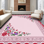 Red Floral Border Pink Background Rug
