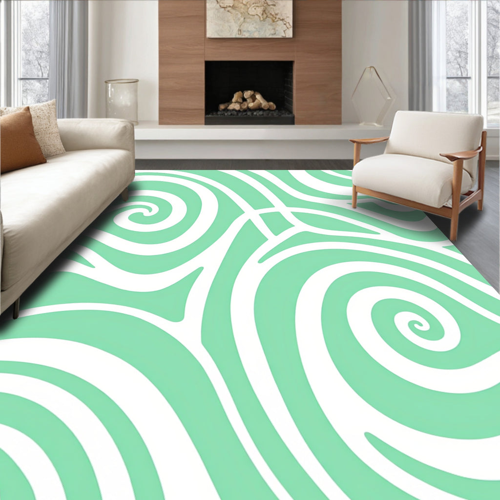 Mint Green Swirl Ocean Waves Rug