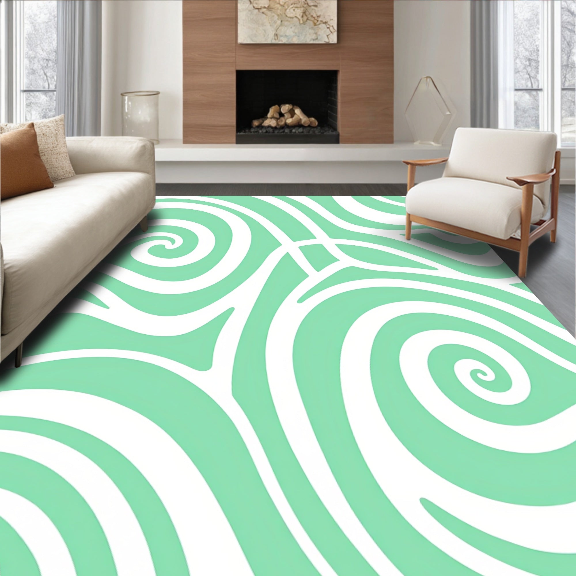 Mint Green Swirl Ocean Waves Rug