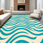 Teal Wavy Stripes Cream Background Rug