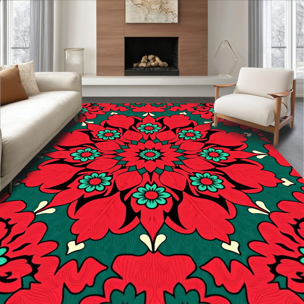 Crimson Teal Mandala Floral Radiance Rug