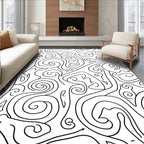 Black White Abstract Swirls Rug