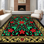 Red Green Floral Botanical Ornament Rug
