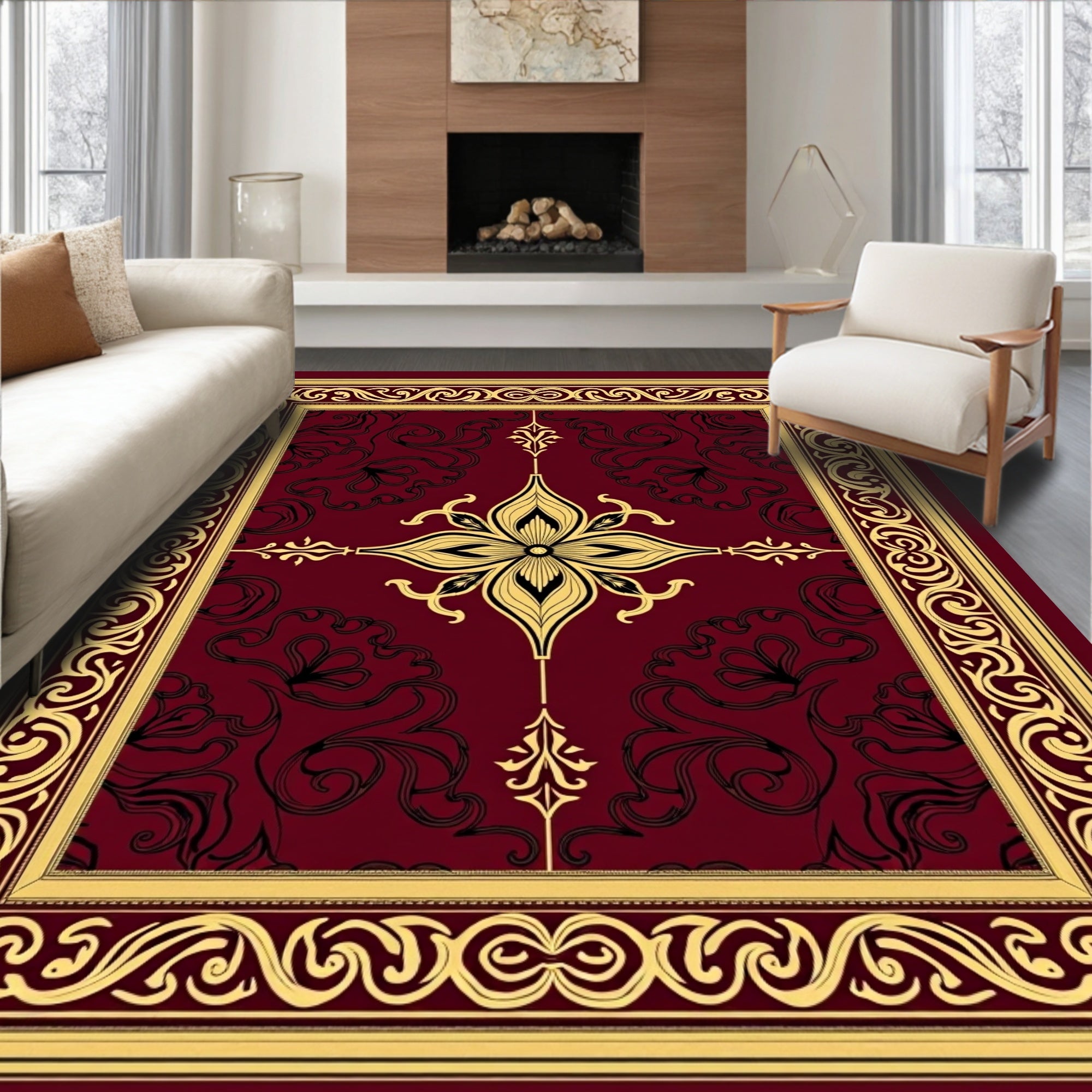 Crimson Gold Ornate Floral Medallion Rug