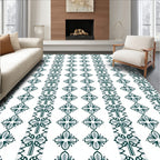 Deep Green Vertical Floral Stripe Rug