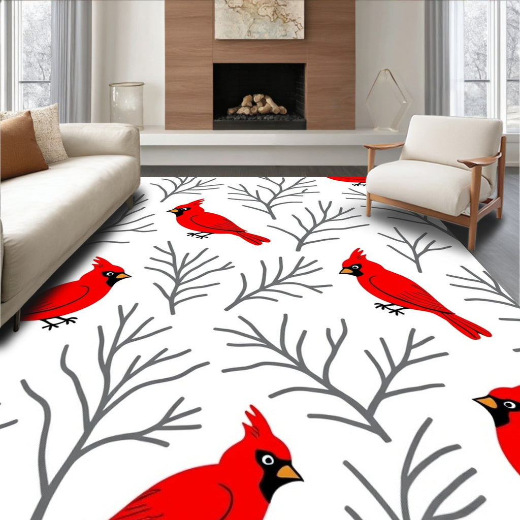Charming Red Cardinal Winter Branch Rug