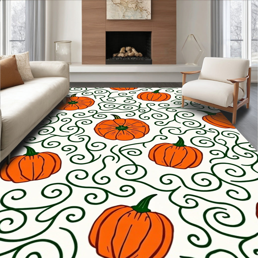 Autumn Orange Pumpkin Swirls Rug