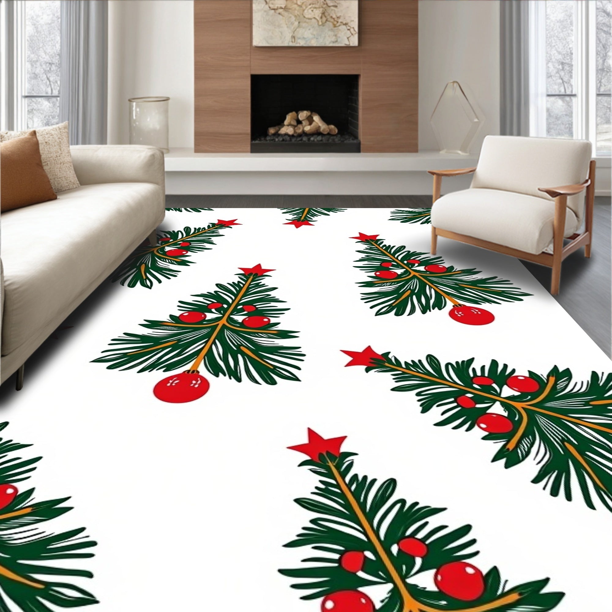 Festive Green Fir Tree Holiday Oval Rug