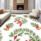 Golden Bells Pine Sprigs Red Ribbon Rug