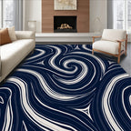 Fluid Navy Cream Swirls Rug
