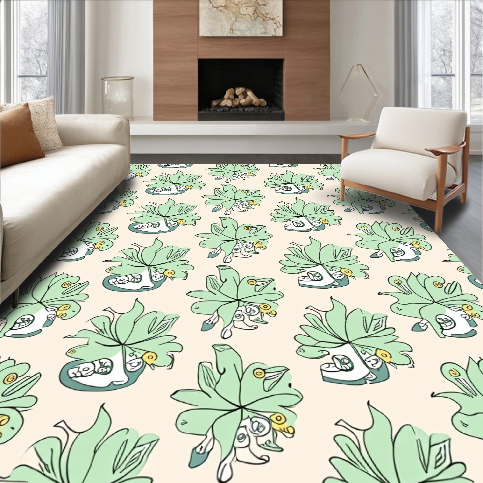 Whimsical Green Succulent Faces Rug