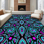 Vibrant Teal Pink Abstract Kaleidoscope Rug