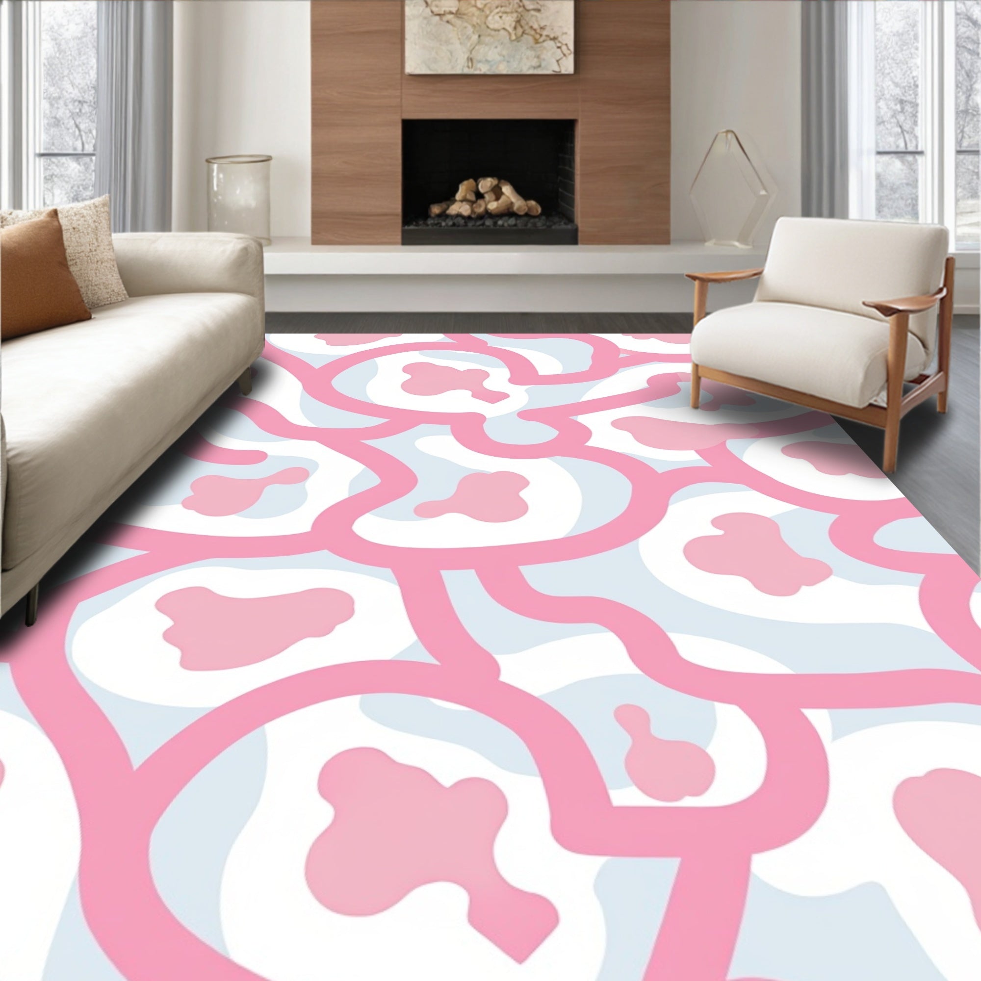 Kawaii Pink Cow Spots Abstract Rug