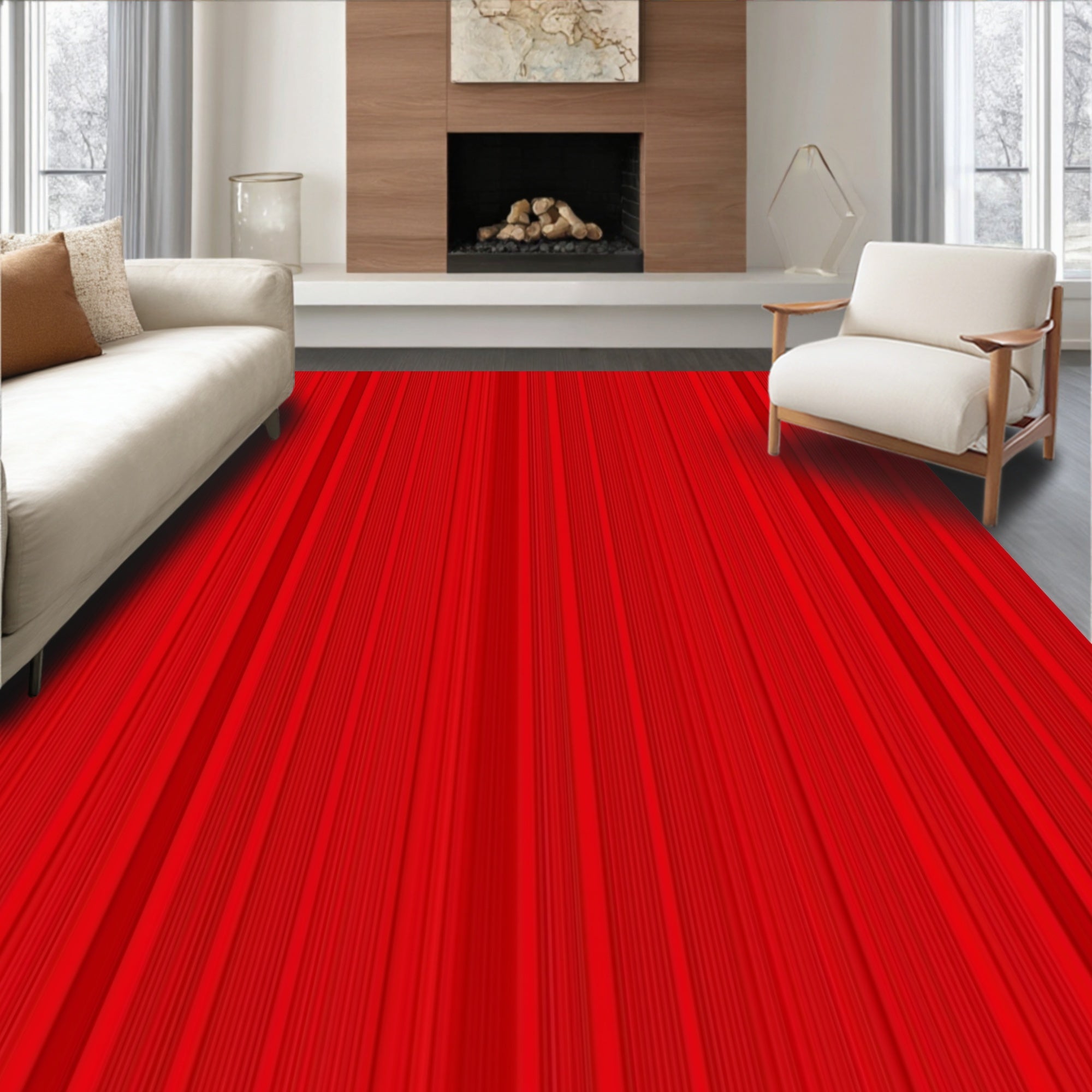 Vibrant Red Vertical Stripe Rug
