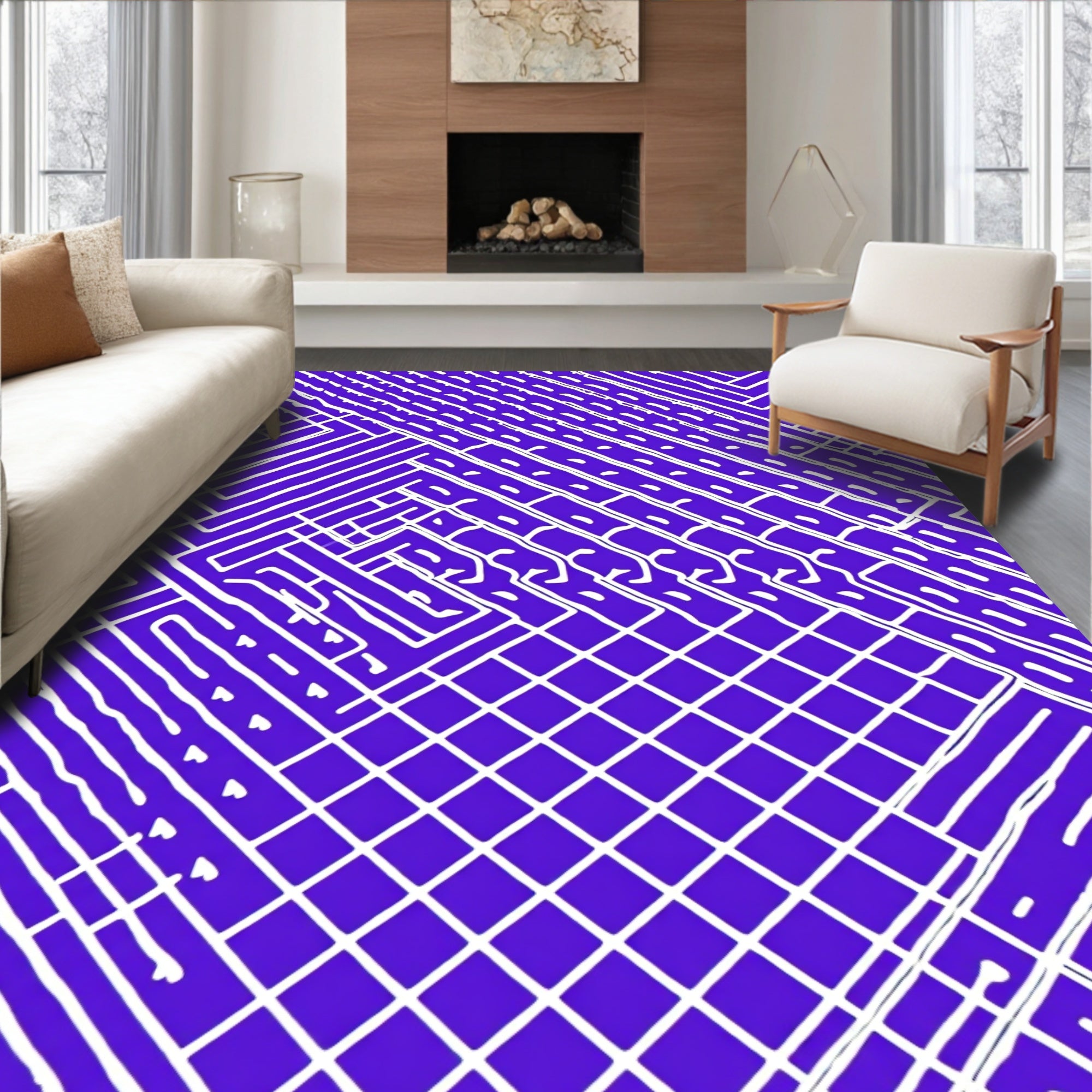 Amethyst White Linear Maze Rug